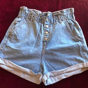 Topshop Denim Paperbag Waist Shorts
